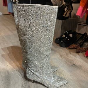 Kate Spade ♠️ Silver Glitter Knee-High Women's Boots